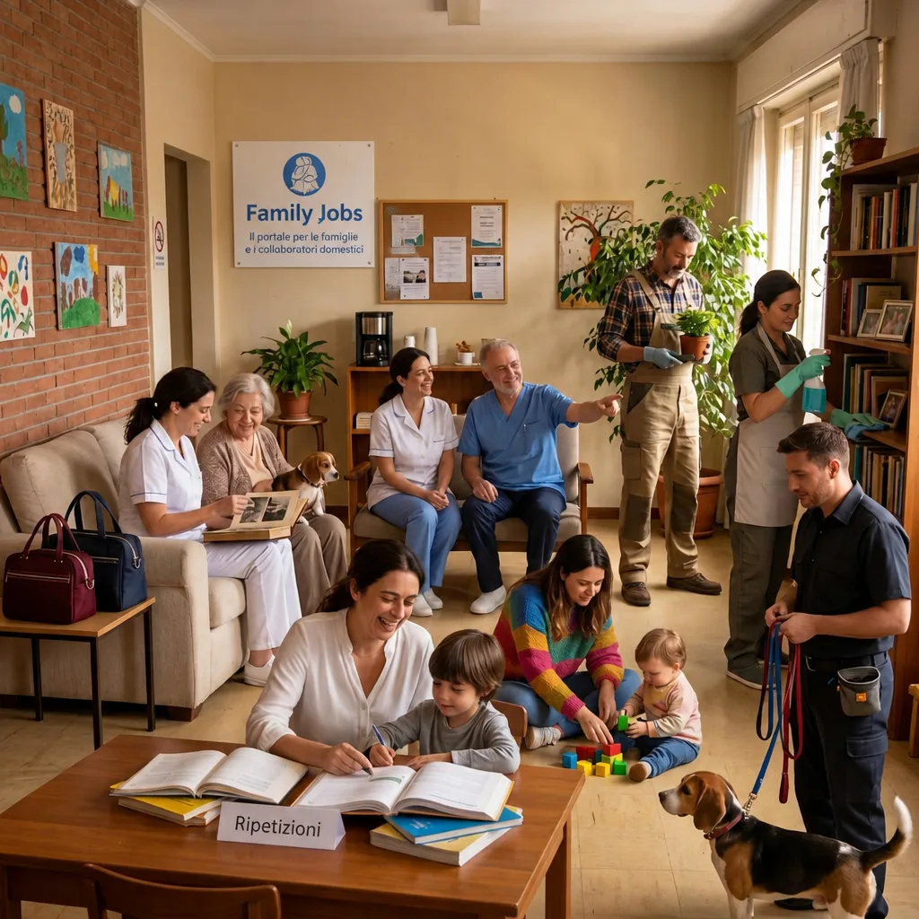 Collaboratrice domiciliare al lavoro con una famiglia